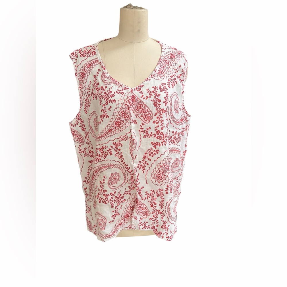 Flax linen paisley print sleeveless blouse size large‎